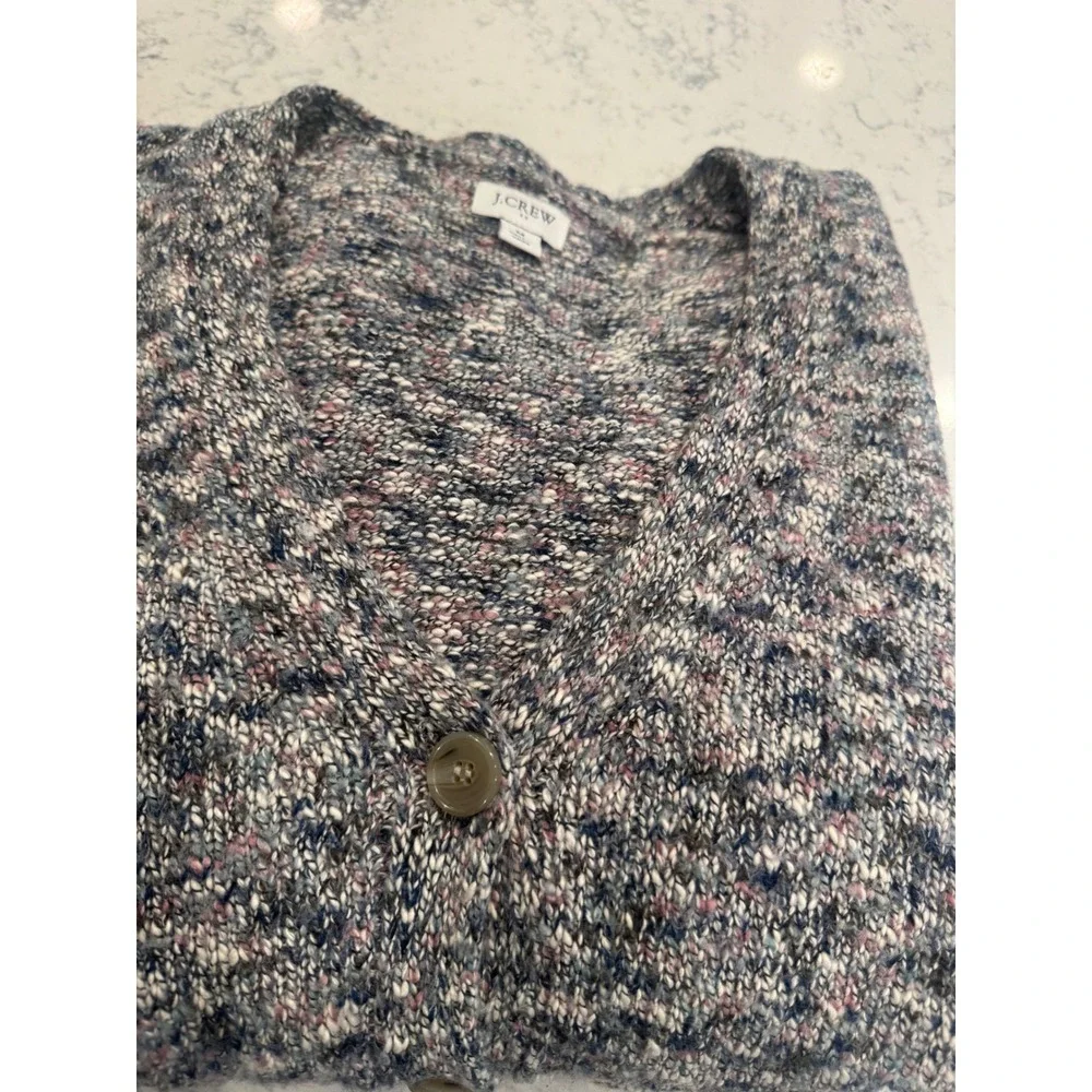 J.Crew Re-Imagined Space Dye Marled Knit Cardigan Sweater Blue Pink Womens Med.